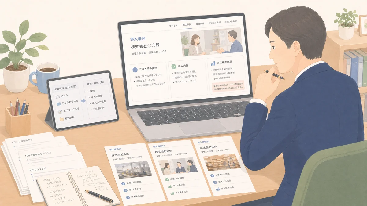 AIで導入事例ページを作る｜手元のメールから3本まとめて公開する手順